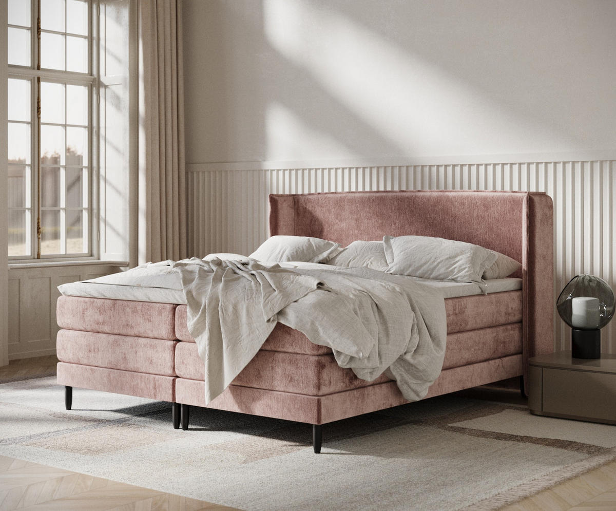 BOXSPRINGBETT Carizzo Rosa 140/200 cm mit Matratze und Topper - Pink/Schwarz, Holz/Holzwerkstoff (140/200cm) - Maison de Reve