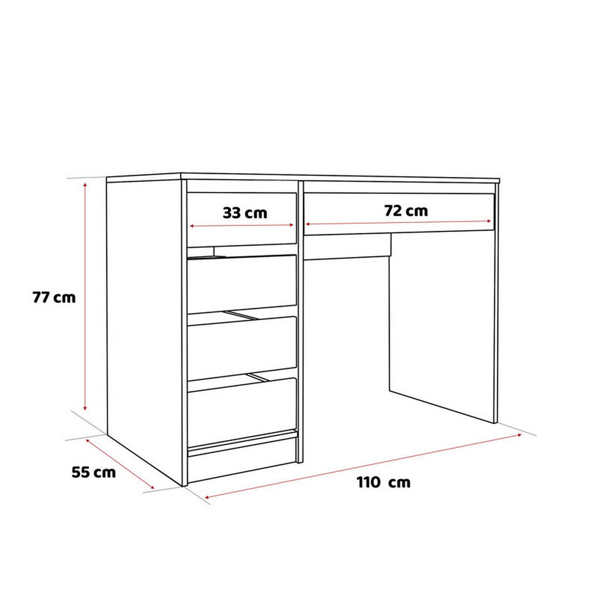 SCHREIBTISCH BELLA mit 2 Schubladen, 110 cm Weiß Hochglanz - Weiß Hochglanz, Holzwerkstoff (55/110/77cm) - Idohome