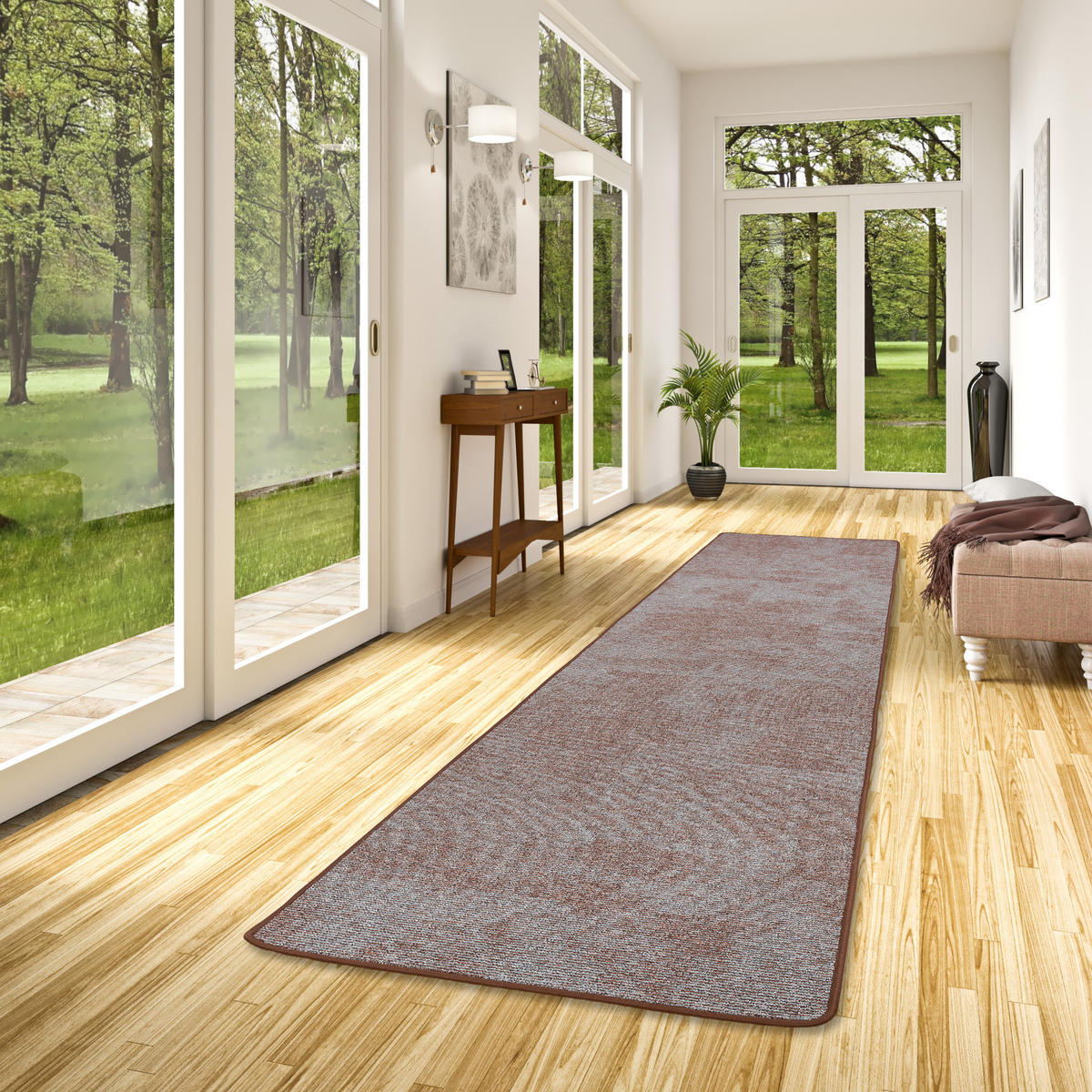 STREIFENBERBER TEPPICH LÄUFER LINES MELIERT - Braun/Grau, Textil (100/100cm) - Snapstyle