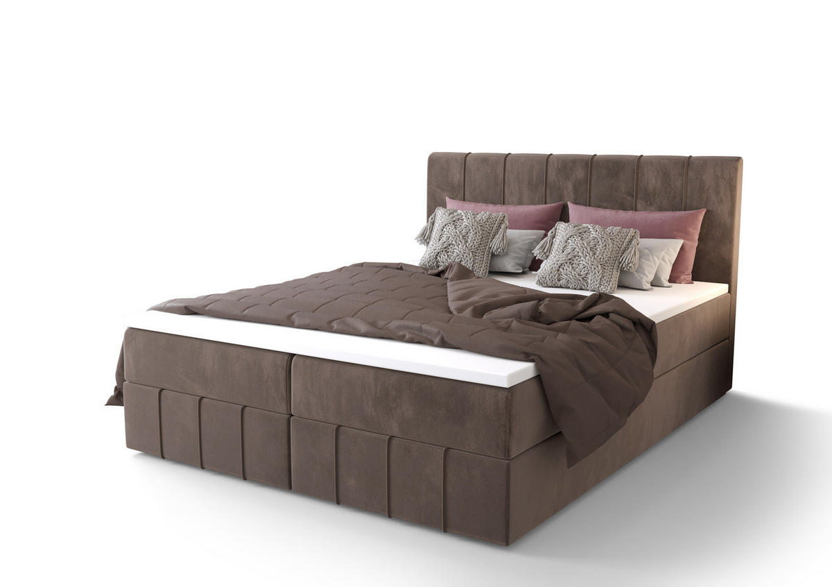 BOXBETT BAHAMA 200x200, mit Matratze H3 und Topper, Monolith 15 - Braun, Holz/Kunststoff (200/200cm) - Bedante