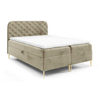 BOXSPRINGBETT 180x200 Elara, Chesterfield, 15 cm Beine, Matratze, Hellbraun - Hellbraun, Holz/Textil (180/200cm) - Emporius