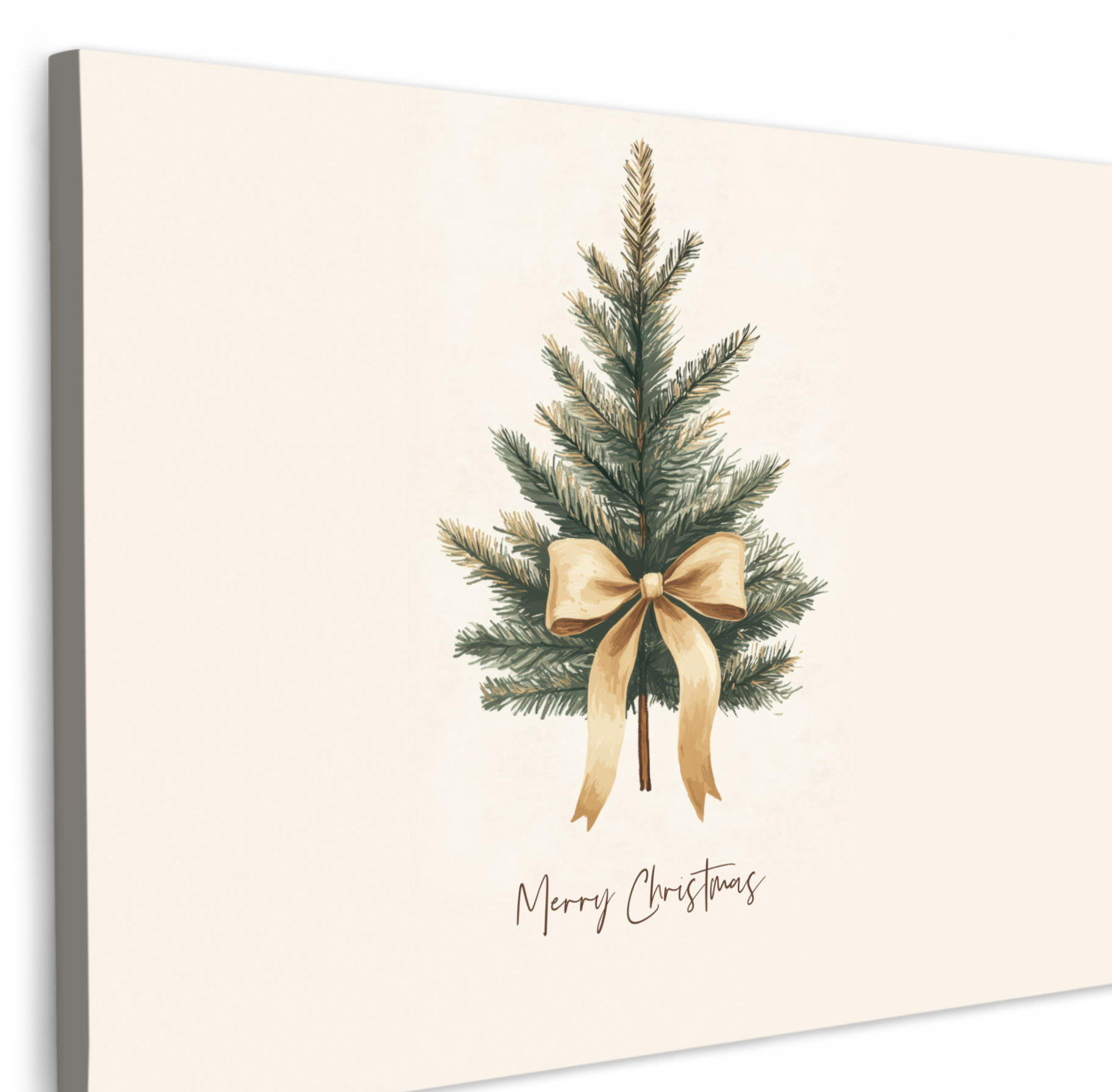 LEINWANDBILD Weihnachtsbaum - Weihnachten - Frohe Weihnachten - Beige XXL 150x100 cm - Sandfarben, Textil (150/100cm) - MuchoWow