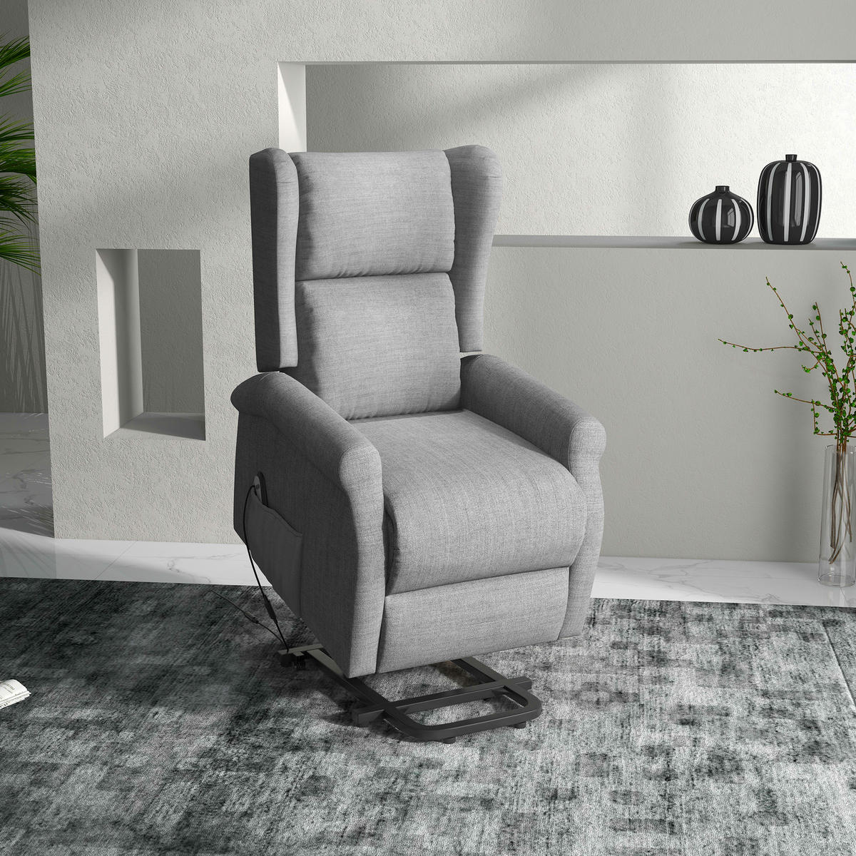 FERNSEHSESSEL mit Aufstehhilfe Leinen Grau - Grau, Textil (94/111/74cm) - HOMCOM