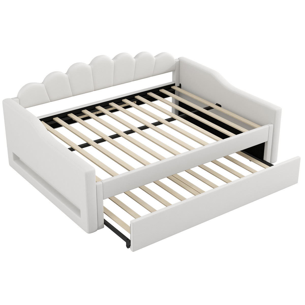 TAGESBETT 140/200 cm mit LED-Beleuchtung, Ausziehbett und Leinenbezug, Beige - Beige, Holzwerkstoff (140/200cm) - Redom