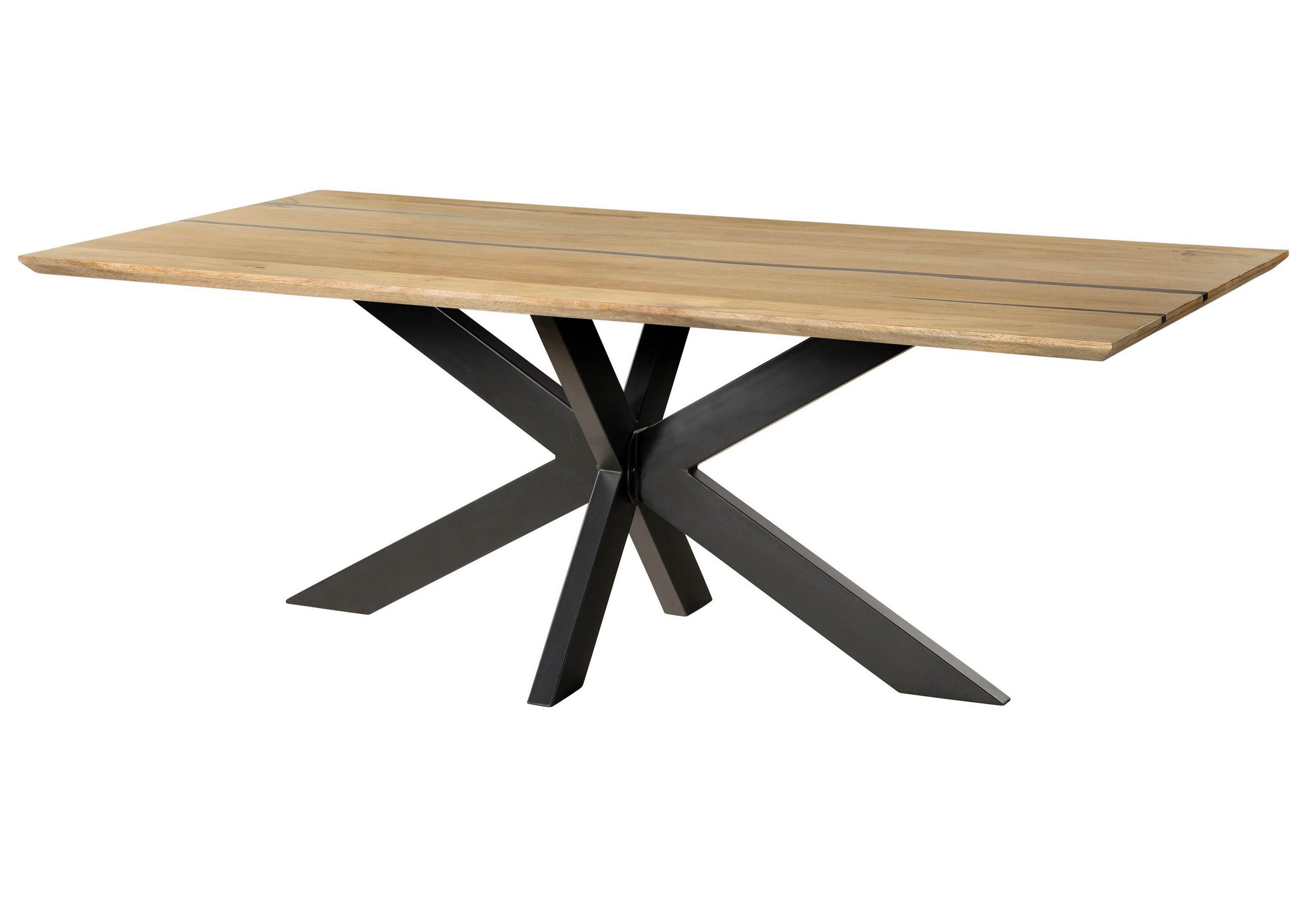 ESSTISCH Mango 220x100x74 natur lackiert / Epoxid schwarz, Kreuzgestell anthrazit matt EPOXY - Naturfarben, Holz (220/100/74cm) - Massivmoebel24