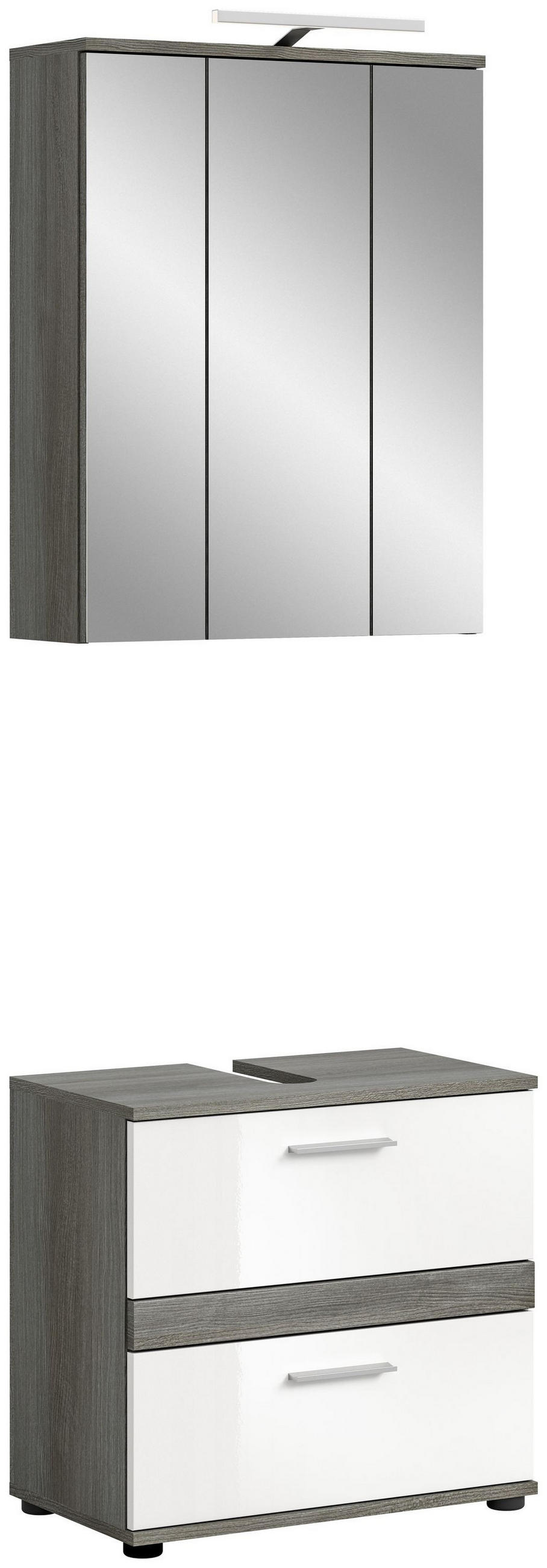 BADKOMBINATION inkl. Beleuchtung 2tlg. Blake Bad in Rauchsilber Nb. und weiß HG B/H/T: 60x191x34 cm - Anthrazit, Holz (60/191/34cm)