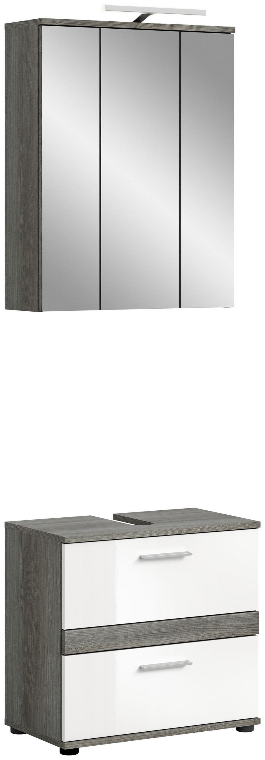 BADKOMBINATION inkl. Beleuchtung 2tlg. Blake Bad in Rauchsilber Nb. und weiß HG B/H/T: 60x191x34 cm - Anthrazit, Holz (60/191/34cm)