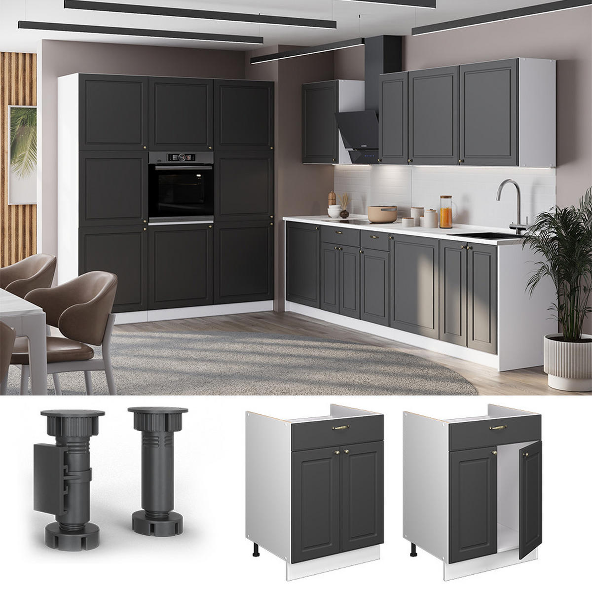 SPODNÍ SKŘÍŇKA PRO DŘEZ/VARNOU DESKU Fame-Line, Anthrazit-Gold Landhaus/Bílá, 60 cm se zásuvkou, PD Dub - bílá/antracitová, kompozitní dřevo (60/82/60cm) - Vicco