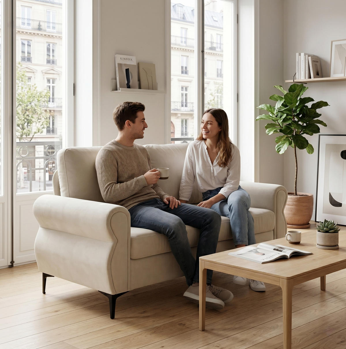 SOFA mit Federkern Sitzhöhe 49 cm Cream White - Weiß, Holzwerkstoff (173.5/92/81cm) - Meubliv