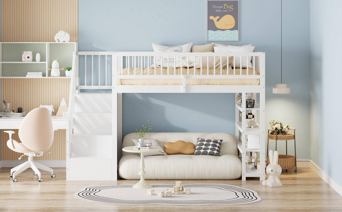 HOCHBETT 90x200 cm Schrank Regal weiß - Weiß, Holz (90/200cm) - LEBENLANG