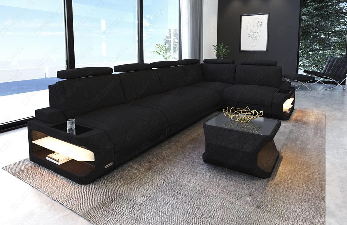 ECKSOFA Siena Schwarz Strukturstoff - Schwarz, Kunststoff (347/197cm)