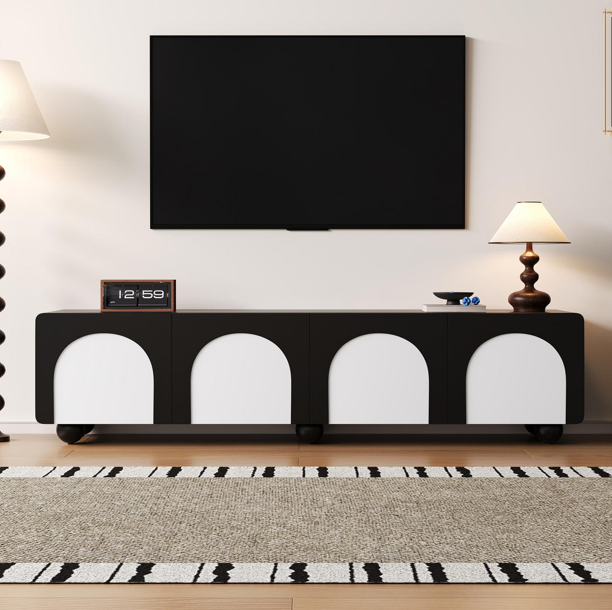TV komoda z MDF a PB, 180/38/45 cm, černá/bílá - černá, kompozitní dřevo (180/45/38cm) - BEAOK