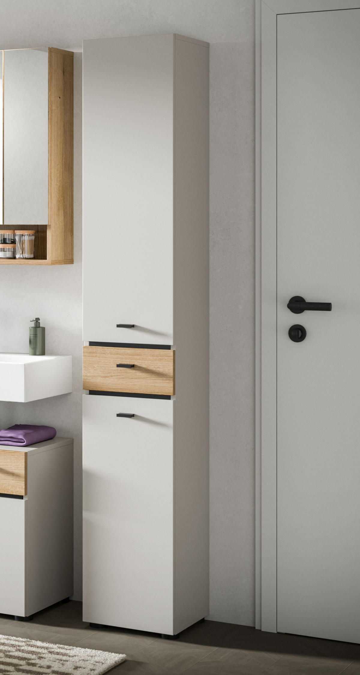 HOCHSCHRANK Aqua Kaschmir 32/30/191 cm - Beige, Holzwerkstoff (32/191/30cm) - Xonox