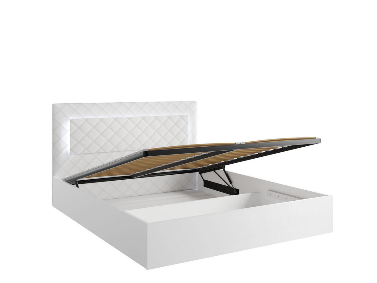 BETT PAVORA – Liegefläche 160×200 cm – mit Bettkasten Alpinweiß / Weiß Hochglanz - Weiß Hochglanz, Holzwerkstoff (160/200cm) - Milaros Markt