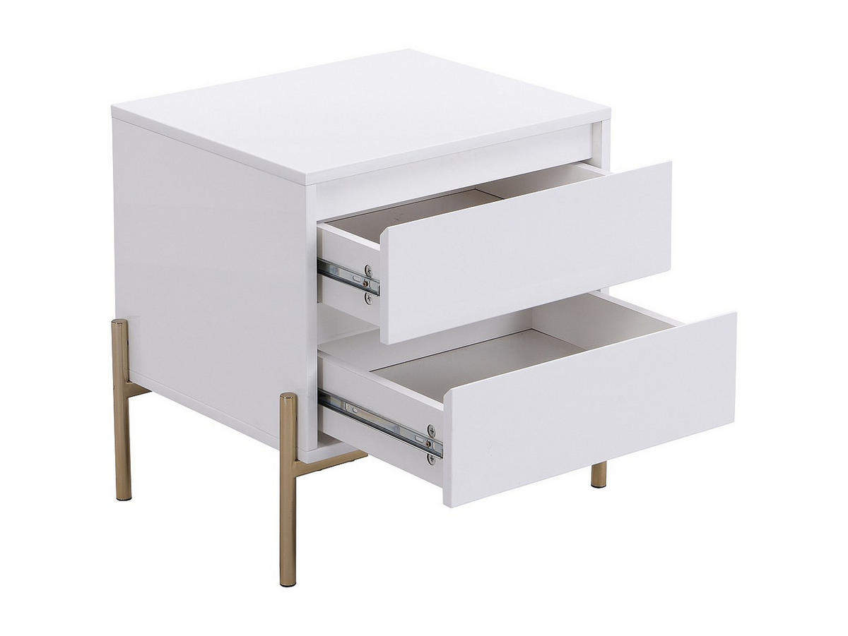 NACHTTISCH mit 2 Schubladen - MDF & Metall - Goldfarben & Weiß lackiert - KORASA - Weiß, Holz (40/50/50cm) - Pascal Morabito