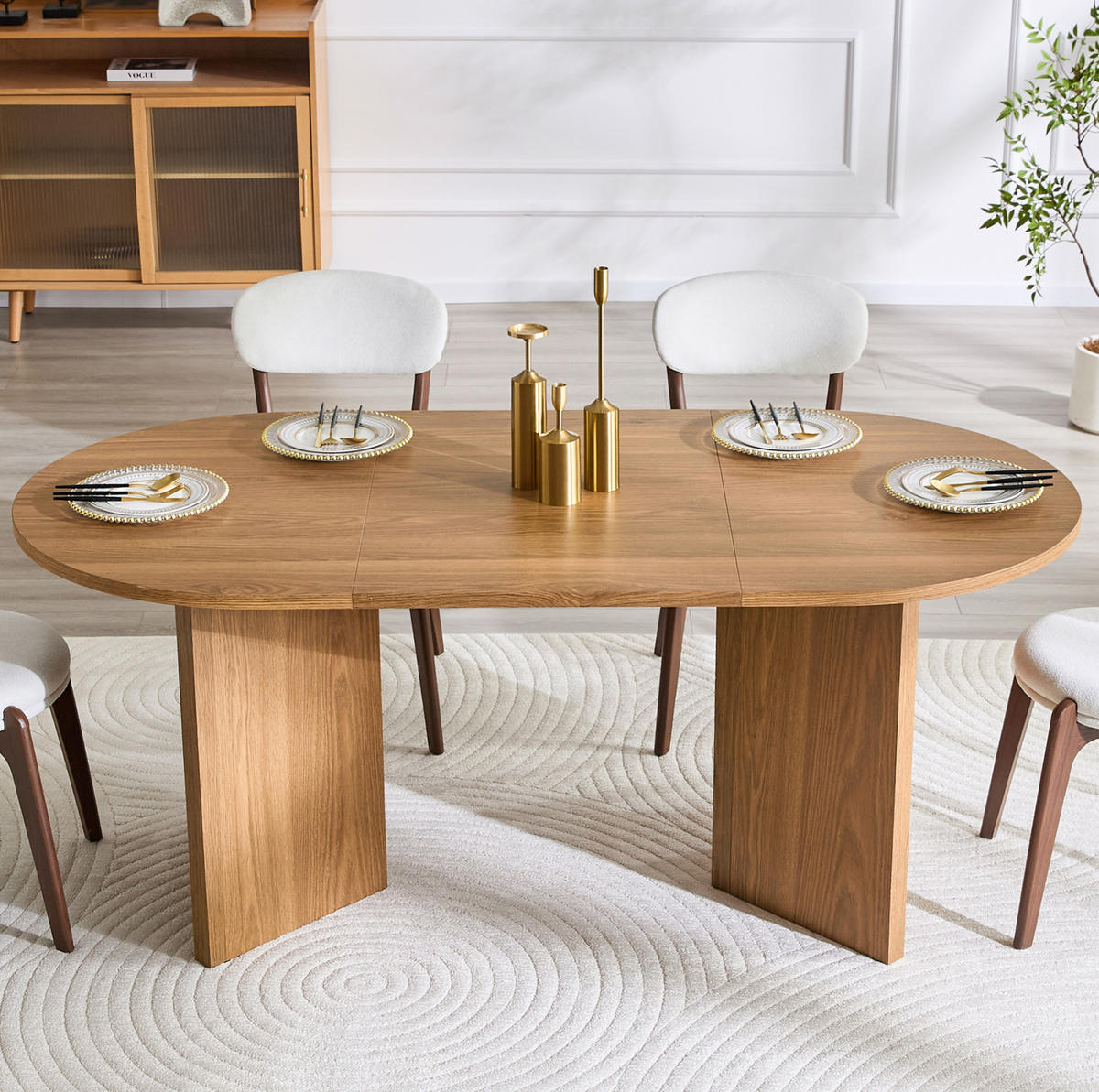 ESSTISCH 180/90/75,5 cm in Nussbaum-Optik, oval im Landhausstil - Walnussfarben, Holzwerkstoff (180/90/75.5cm) - BEAOK