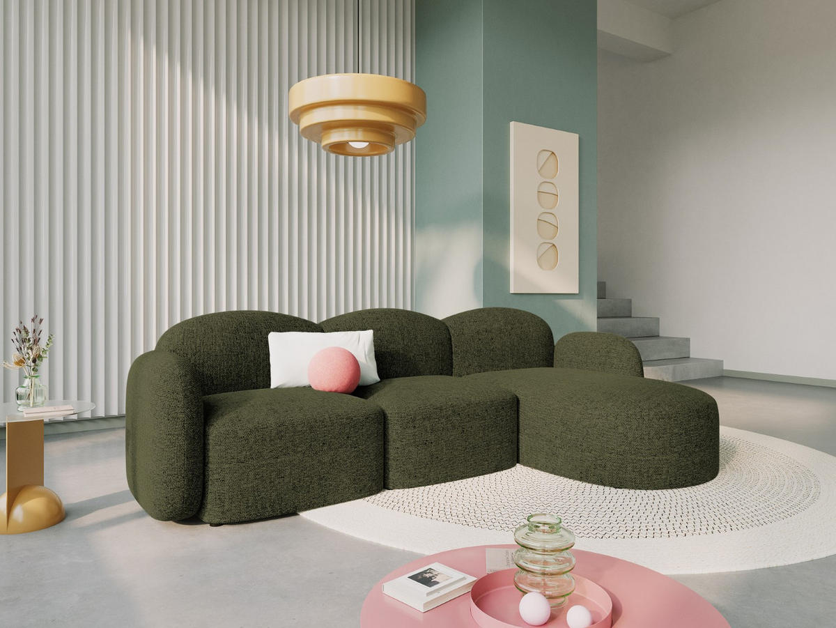 ECKSOFA rechts Blair aus Chenille-Stoff grün meliert 4 Sitzplätze - Grün, Textil (155/272cm) - Micadoni