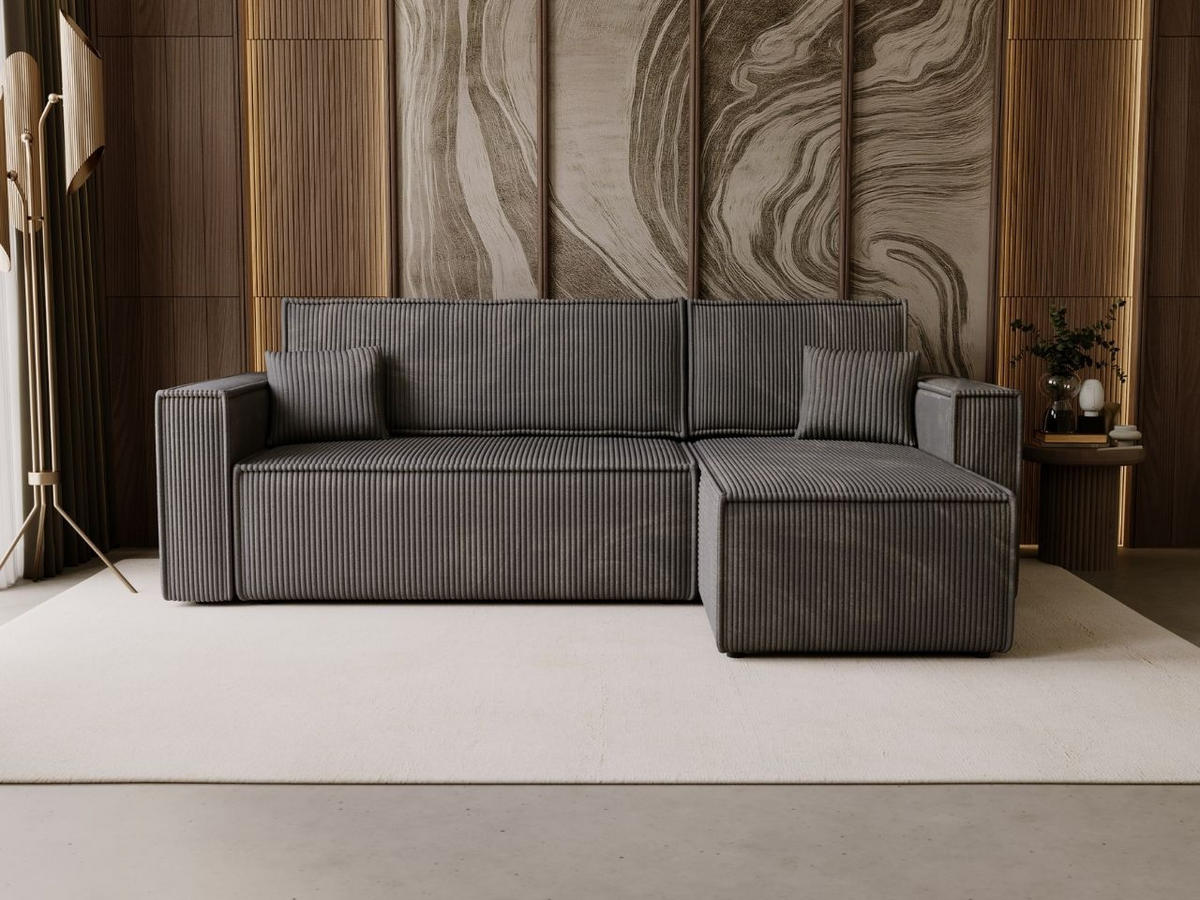 ECKSOFA Prato L Dunkelgrau - Dunkelgrau/Schwarz, Holz/Textil (253/145cm) - Graingold