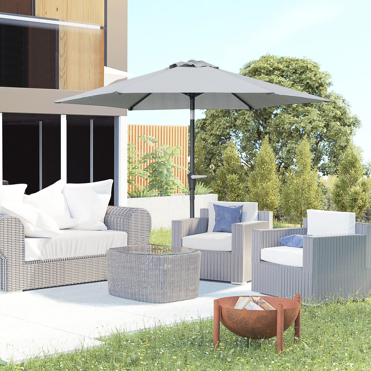 SONNENSCHIRM DE-11369 neigbar, hexagonal, mit Kurbel Grau - Grau, Metall (230/230cm) - ComfortXL
