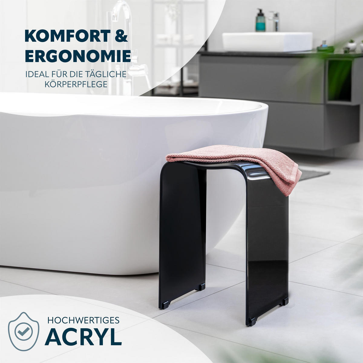 DUSCHHOCKER, schwarz, Kunststoff - Schwarz Hochglanz, Kunststoff (32/48.5/27cm) - bremermann