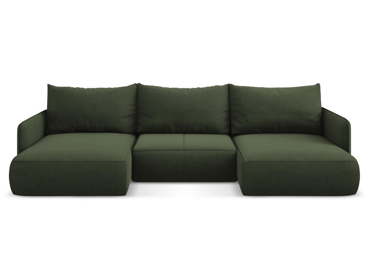 WOHNLANDSCHAFT Strukturstoff Stoff Grün - Schwarz/Olivgrün, Kunststoff/Textil (290/86/148cm) - Makamii