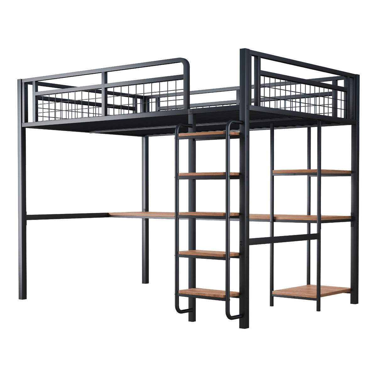 HOCHBETT aus Metall 140x200 cm in Schwarz mit Tisch & Regalen - Schwarz, Metall (140/200cm) - Modfu