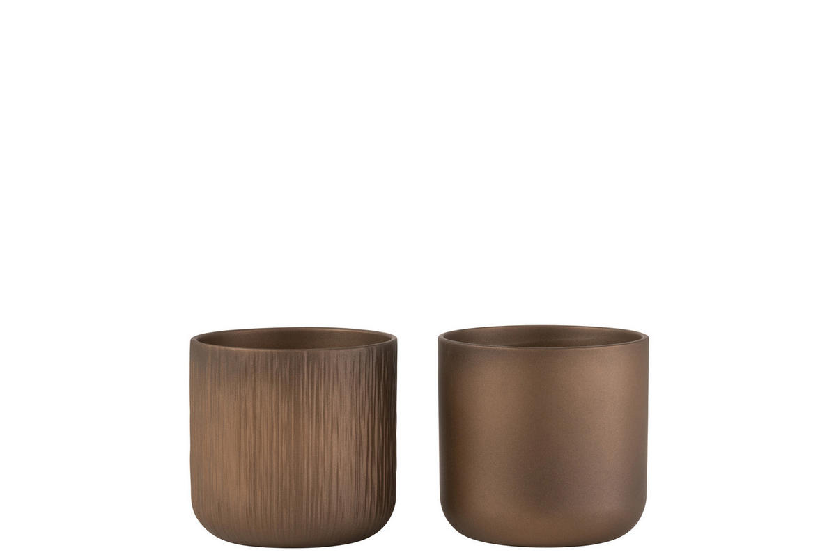 BLUMENTOPF GEN - Keramik - Gold/Kupfer - M - 2er Set - Ø 15 cm - Kupferfarben, Keramik (15/14.5cm) - J-Line