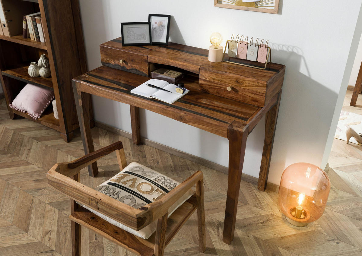 SCHREIBTISCH Sheesham 120x60x95 dunkelbraun lackiert ANCONA #250 - Dunkelbraun, Holz (60/120/95cm) - Massivmoebel24
