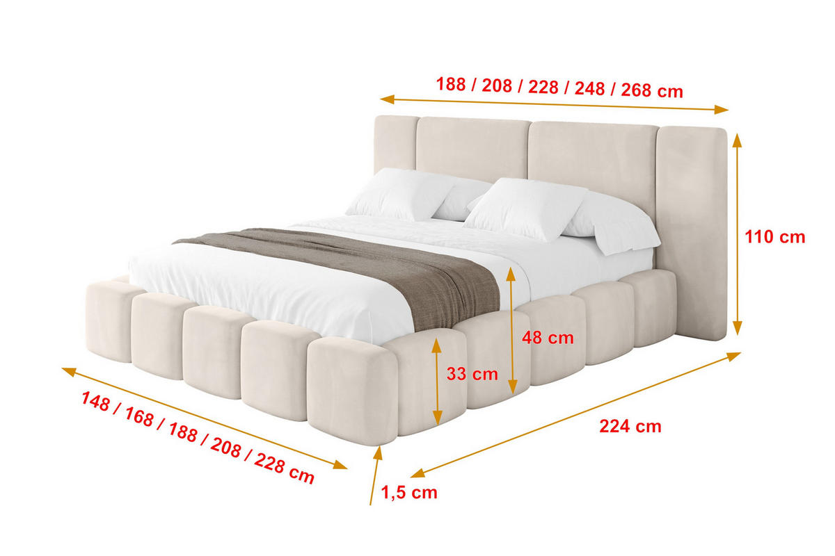 POLSTERBETT mit Bettkasten und Lattenrost, Bett mit Matratze H3/H4 - NILO 140x200 Beige - Ecru, Holzwerkstoff/Textil (140/200cm) - ALTDECOR