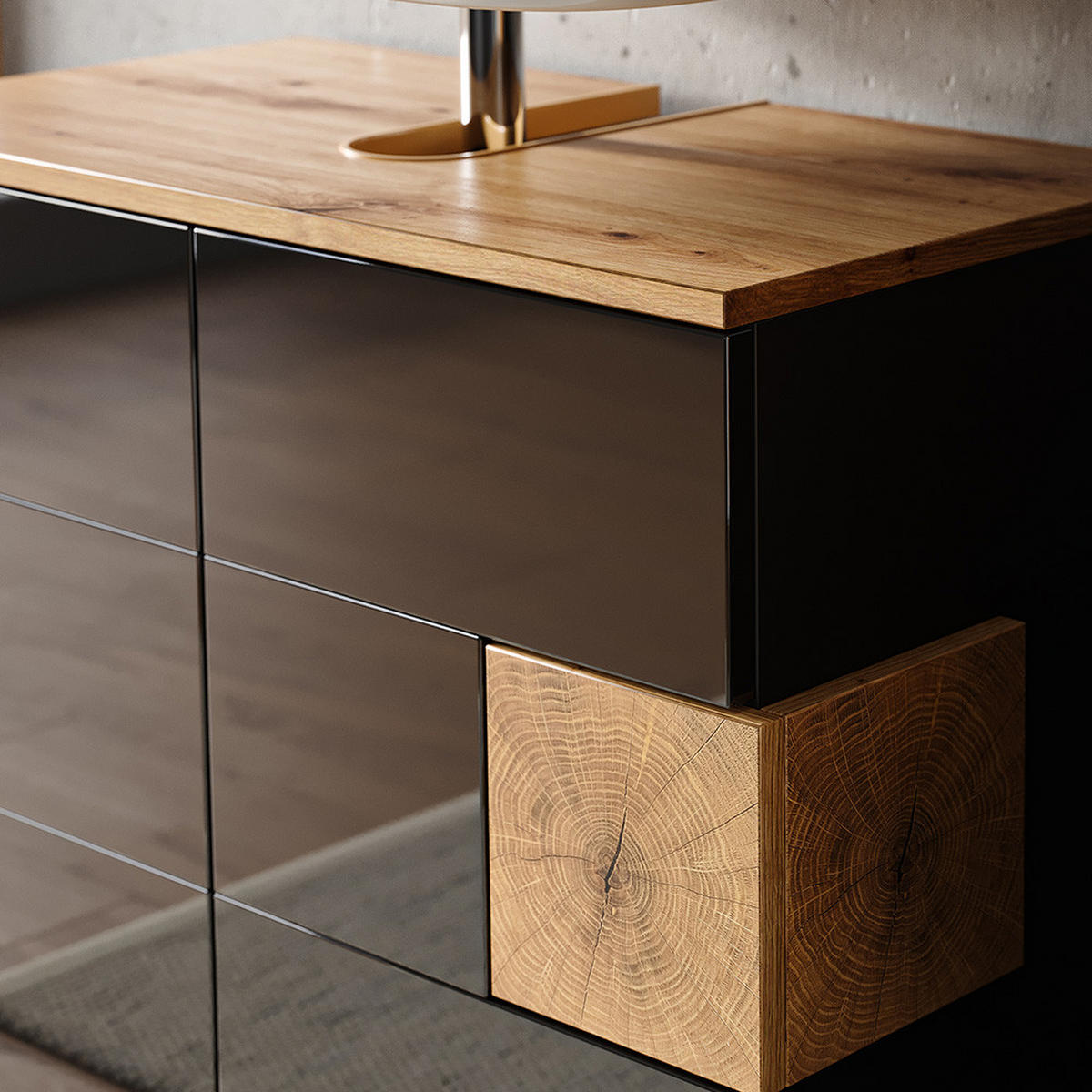 BADMÖBEL-SET Eden Anthrazit 2 Teile - Anthrazit/Eiche Artisan, Holzwerkstoff (73/64/37cm) - Vicco