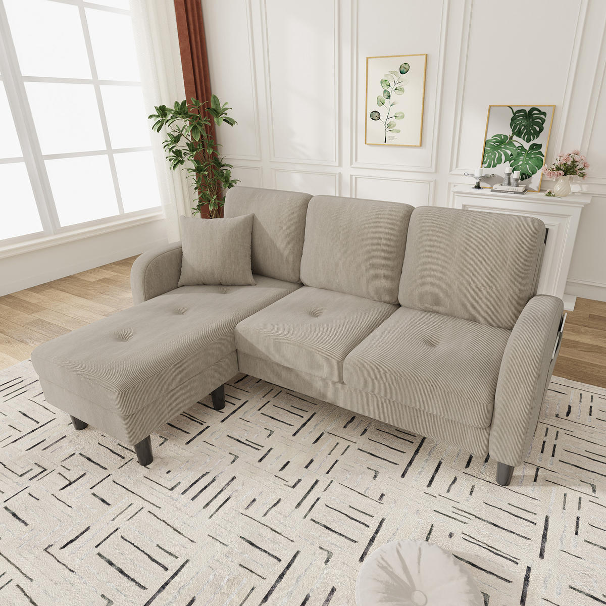 ECKSOFA Cordbezug mit modularer Chaiselongue Hellbraun 166/118/77 cm - Hellbraun, Textil (166/118cm) - Redom