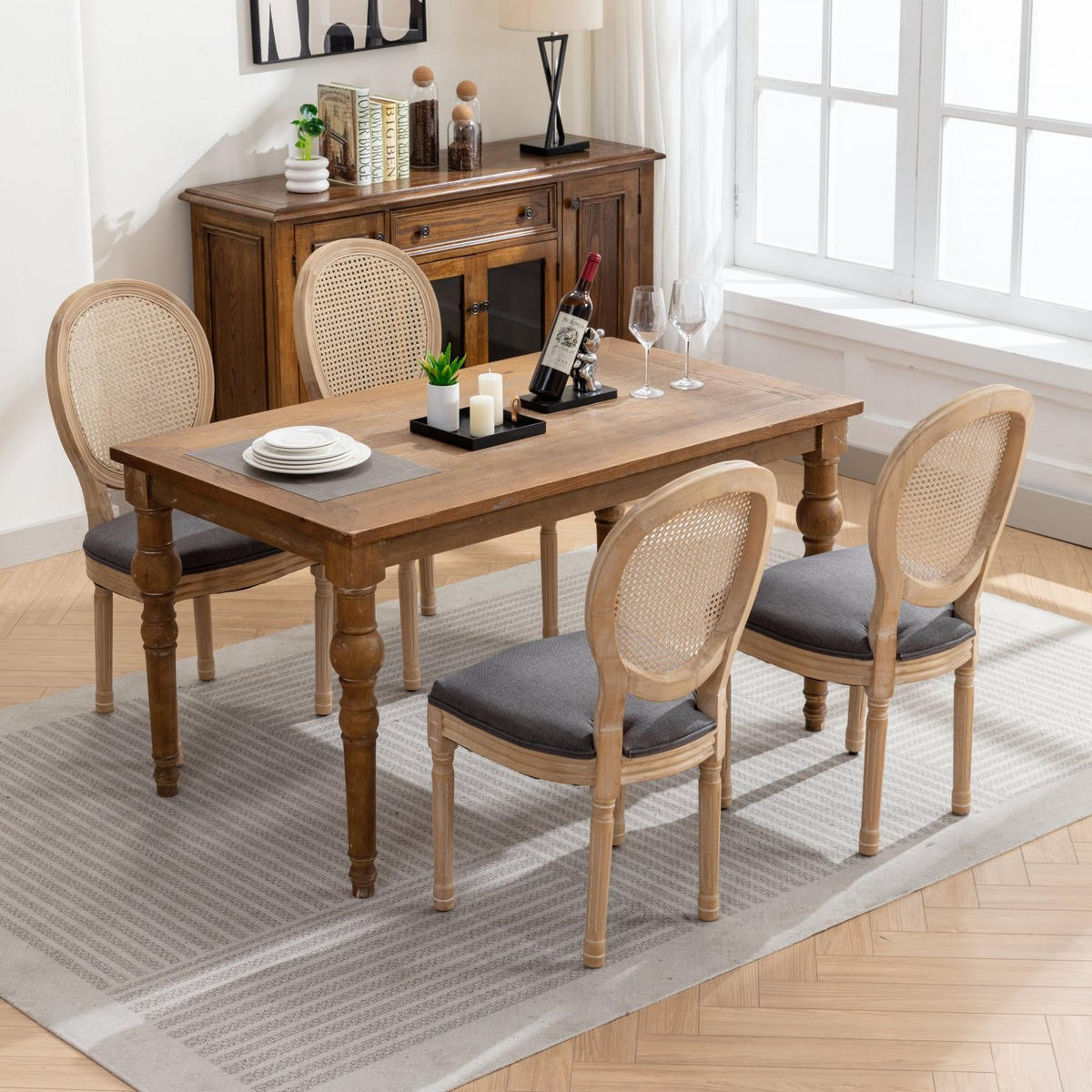 ESSZIMMERSTUHL 2er-Set Französischer Stil Rattan Stoff Gray - Grau, Holz (49/95/59.5cm) - Meubliv