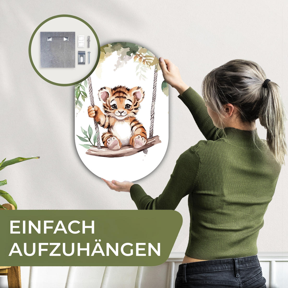 WANDBILD Tiger - Tier - Kinder - Dschungel 40x60 cm - Dunkelorange, Kunststoff (40/60cm) - MuchoWow