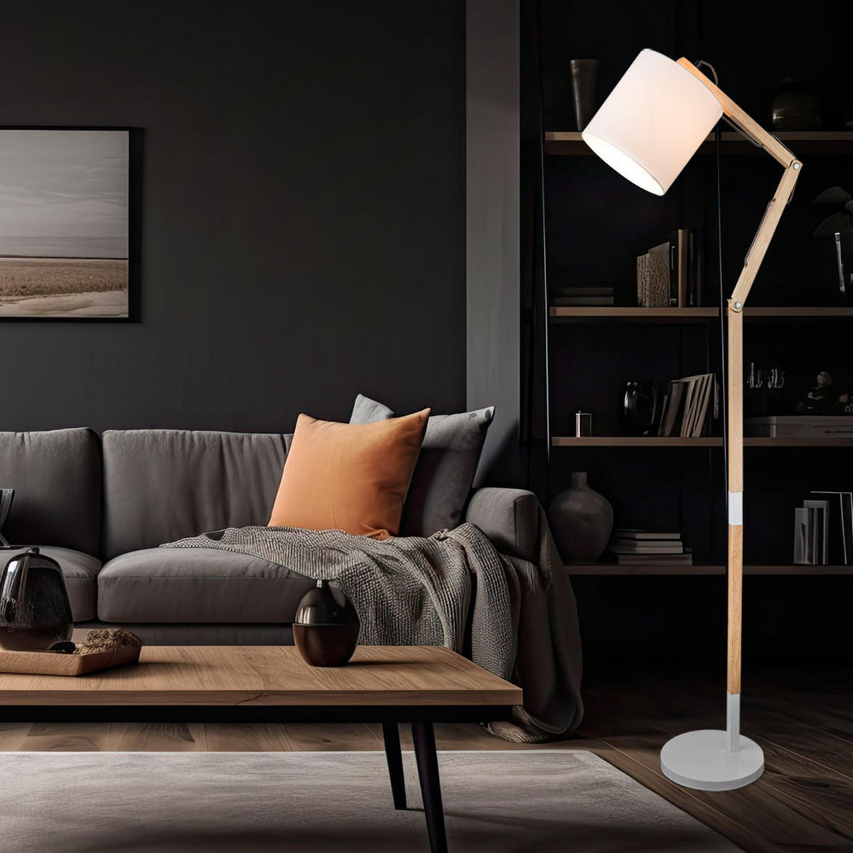 LED STEHLEUCHTE Mattis Braun Holz - Braun, Holz (75/25/172cm) - Globo Lighting
