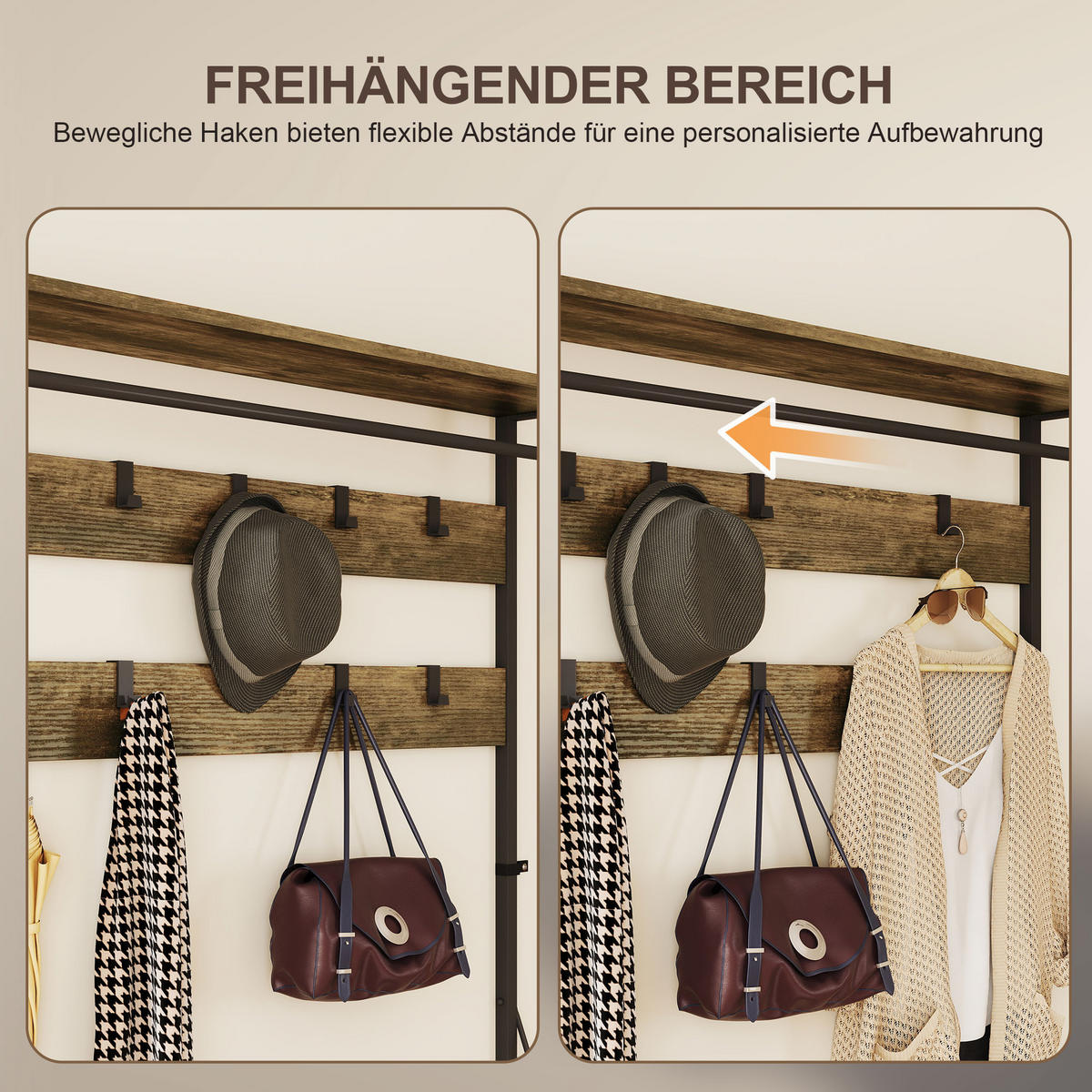 GARDEROBENSTÄNDER mit Sitzbank 100/40/180 cm - Braun, Holzwerkstoff (40/180/100cm) - HOMCOM