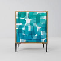 SIDEBOARD TURQUOISE RECTANGLES, Eichefarben, 57,5x42x72,5 cm, Schwarze Metallfüße - Eichefarben/Multicolor, Holzwerkstoff/Metall (57.5/72.5/42cm) - SpaceRebels