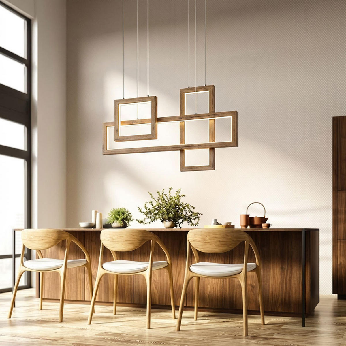 HÄNGELEUCHTE LED Metall, Braun Holzoptik, 80 cm - Braun, Metall (80/15/120cm) - Globo Lighting