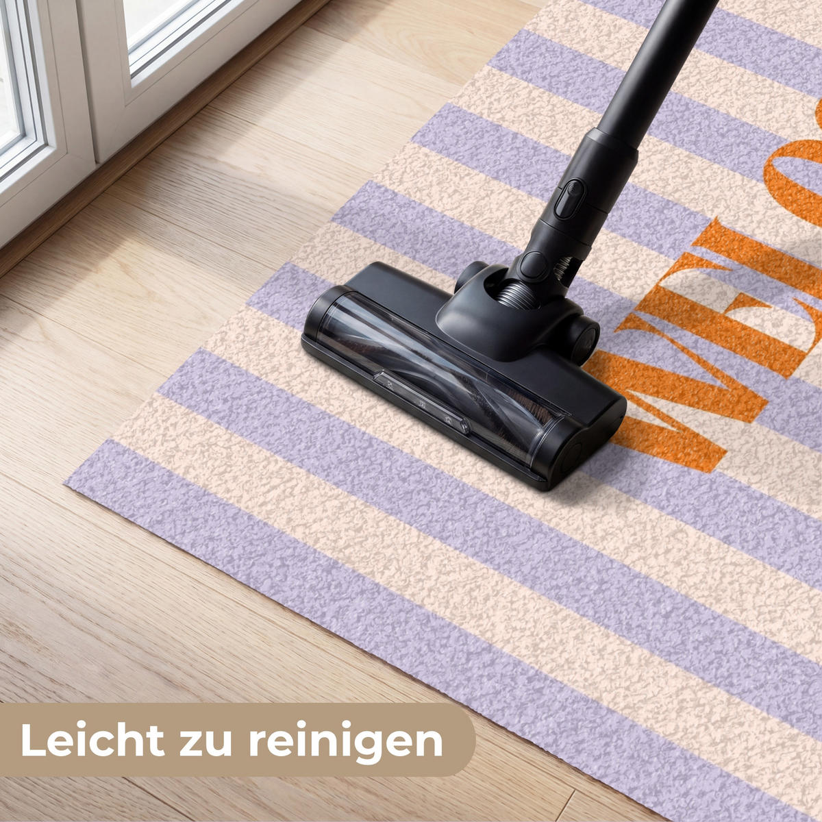 FUSSMATTE Lila – Orange – Streifen – Willkommen 120x80 cm - Flieder, Kunststoff (120/0.4cm) - MuchoWow
