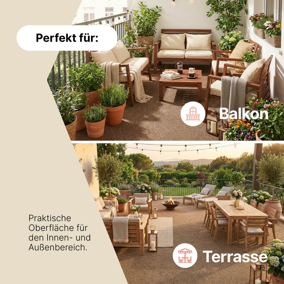 KUNSTRASEN Canyoo Braun 6 mm – Rasenteppich, UV-beständig, wetterfest für Terrasse & Garten 400/200 cm - Braun, Textil (400/200cm) - Tapiso