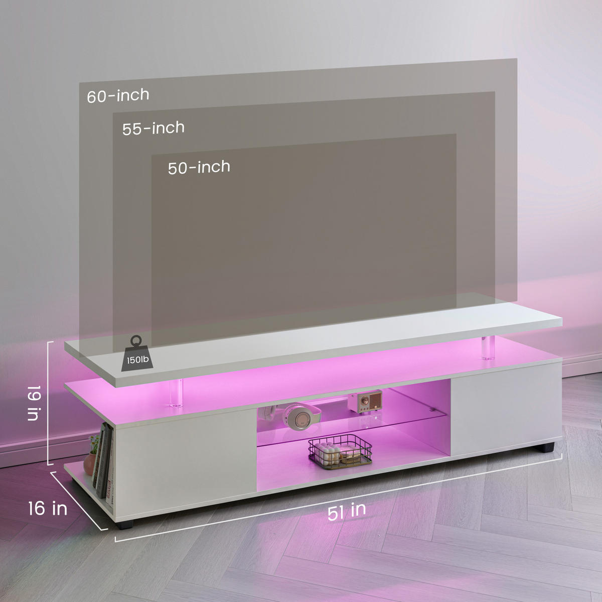 TV-ELEMENT mit LED-Beleuchtung und Stauraum Weiß - Weiß, Holz (40/48/130cm) - Beauniv