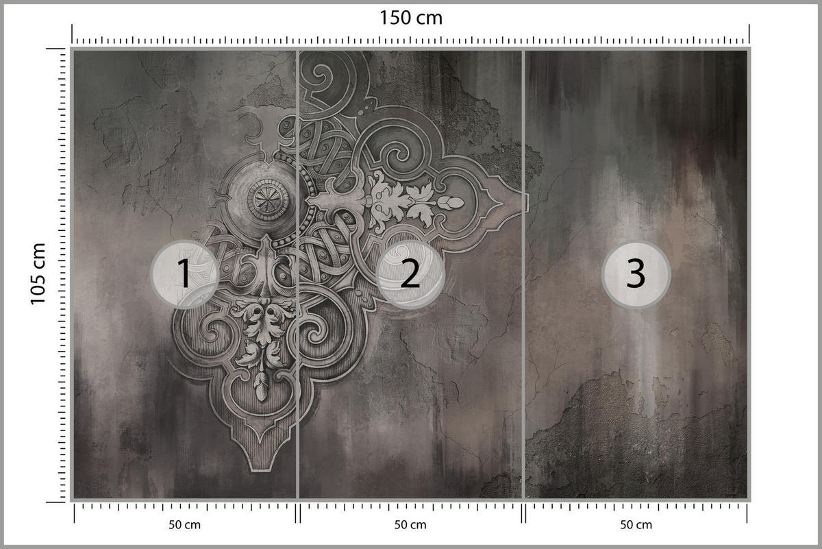 FOTOTAPETE für Wohnzimmer Retro Ornament Betonwand 150x105 - Schwarz/Braun, Papier (150/105cm) - Muralo