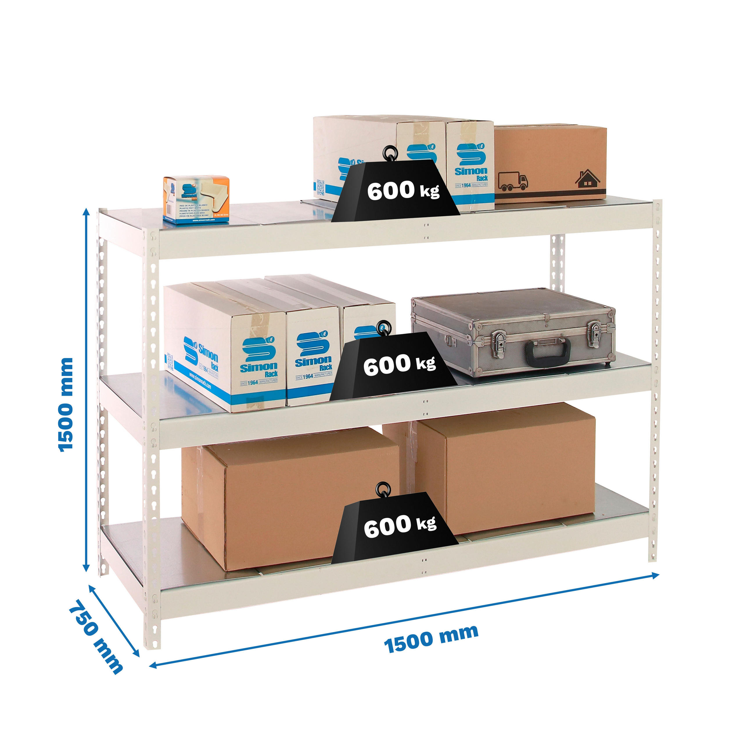 SCHWERLASTREGAL Metal Beast Three HxBxT 150 x 150 x 75 cm Fachlast 600 kg Weiß - Weiß, Metall (150/150/75cm) - PROREGAL