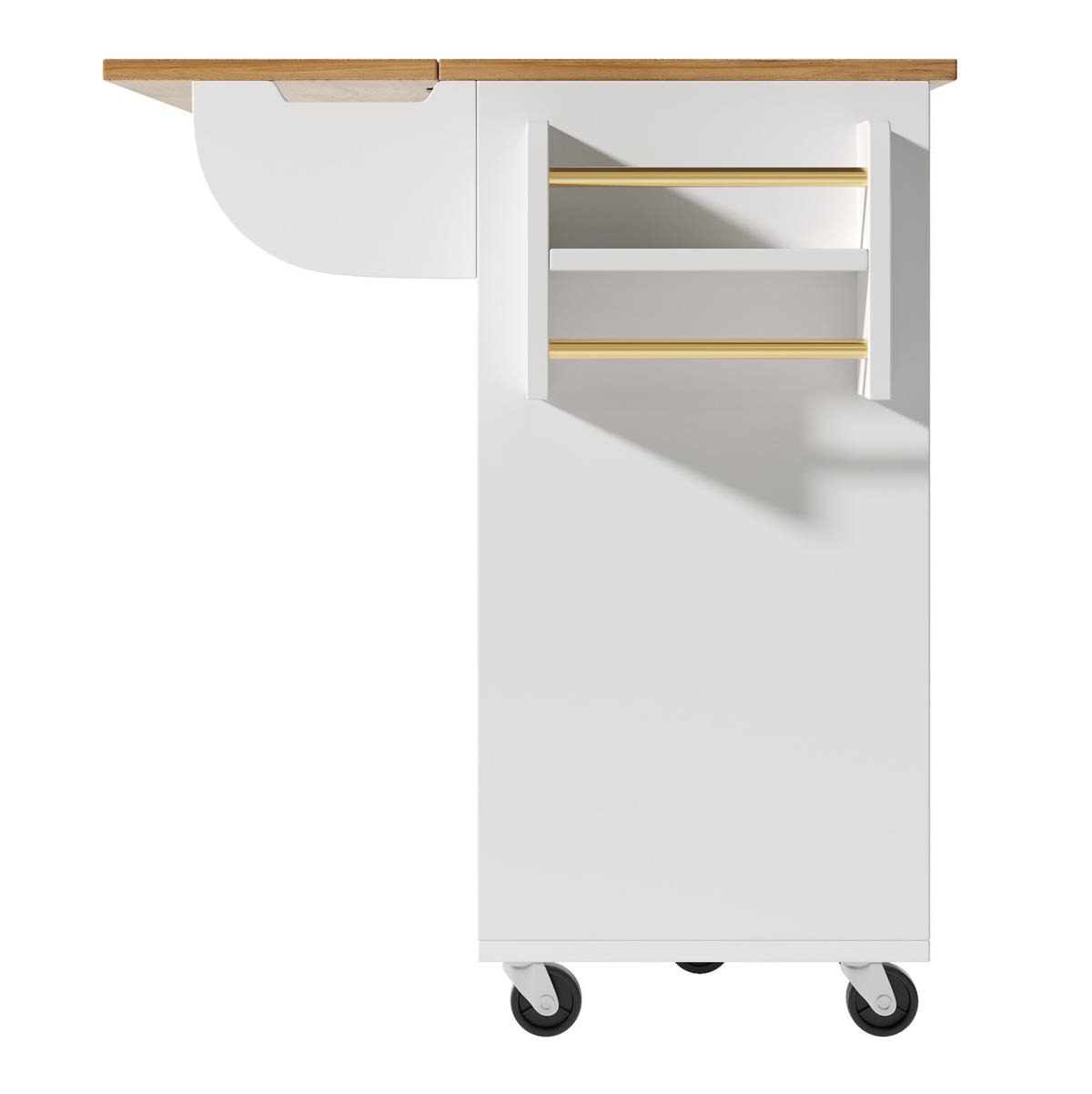 KÜCHENINSEL 146,85/90/70 cm Weiß aus MDF und Metall mit Klapptisch und Rollen - Weiß, Holzwerkstoff (70/90/146.85cm) - OKMYHOME
