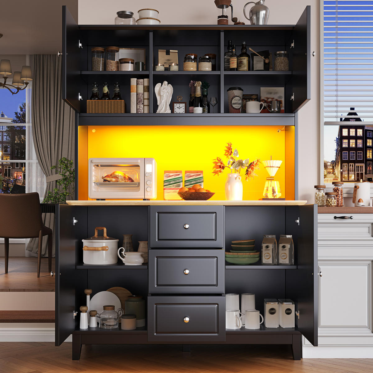 HOCHSCHRANK 120x40x180 Cm LED App 4 Türen 3 Schubladen - Multicolor, Holzwerkstoff (120/180/40cm) - FLIEKS
