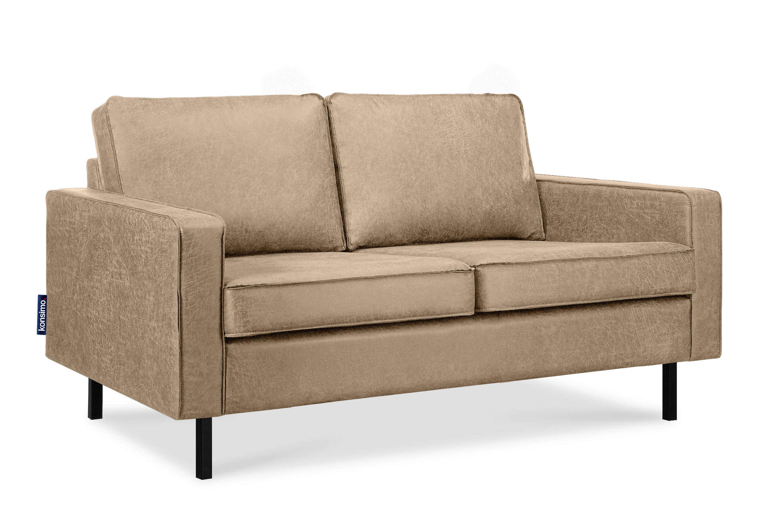 2-SITZER-SOFA INVIA Klassische-Stil mit Armlehnen, Lederoptik-Stoff, beige - Beige/Schwarz, Textil (164/87/98cm) - KONSIMO®