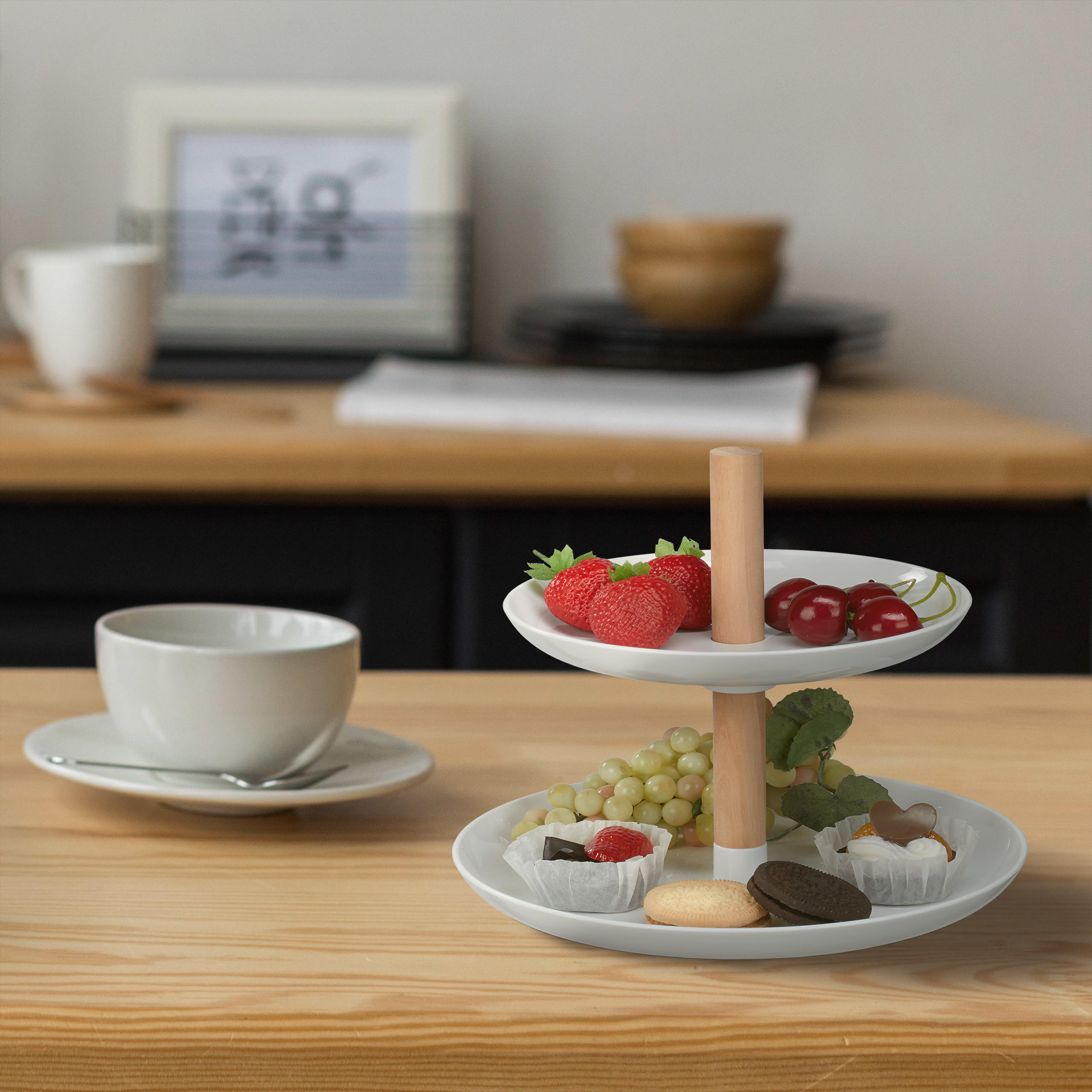 ETAGERE - Weiß, Holz/Kunststoff (21/19cm) - Relaxdays