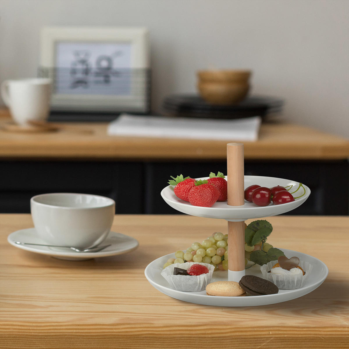 ETAGERE - Weiß, Holz/Kunststoff (21/19cm) - Relaxdays