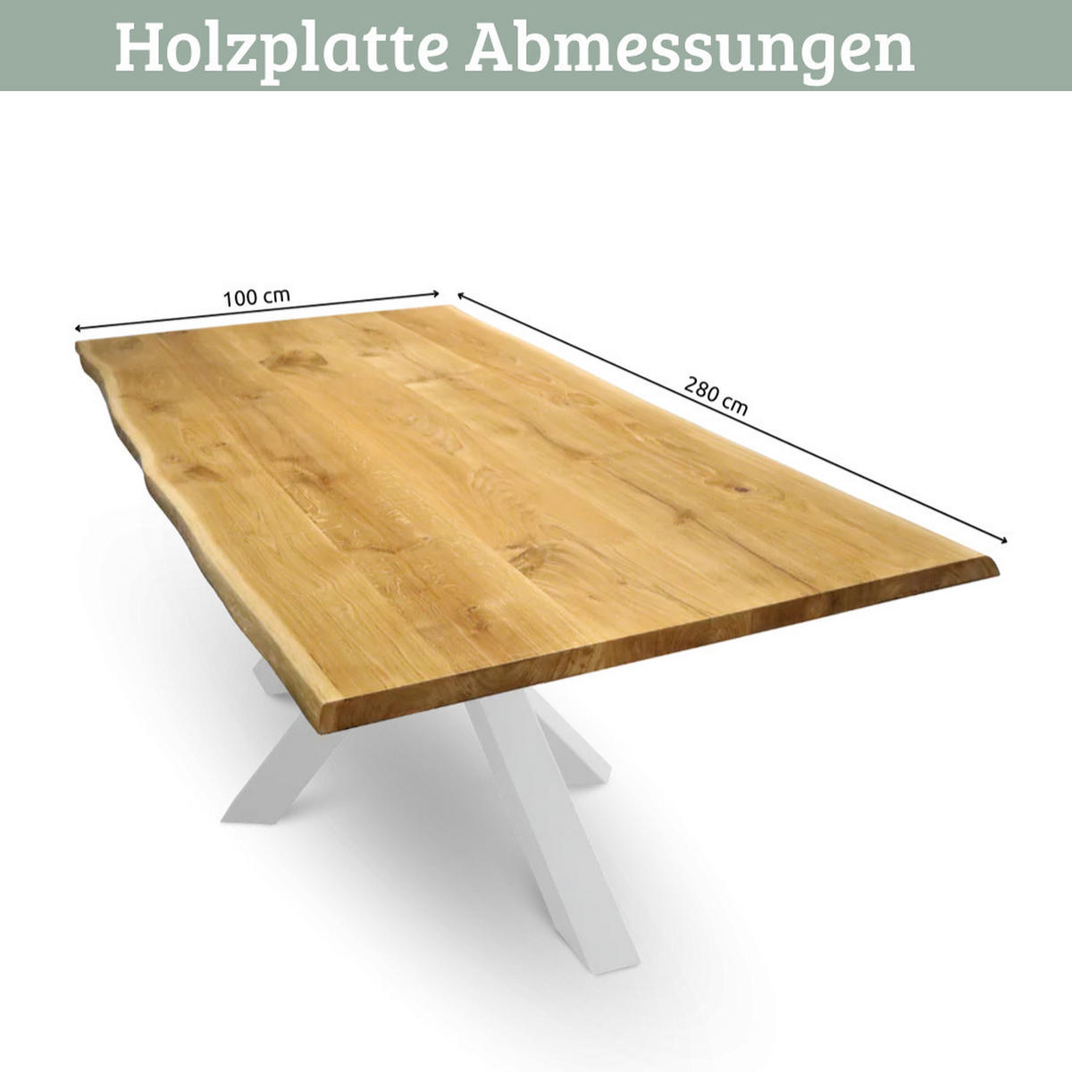 MASSIVHOLZPLATTE Eiche mit Baumkante ERIK 280x100 cm Tischplatte rechteckig - Braun, Holz (280/100/4cm) - DELUKE