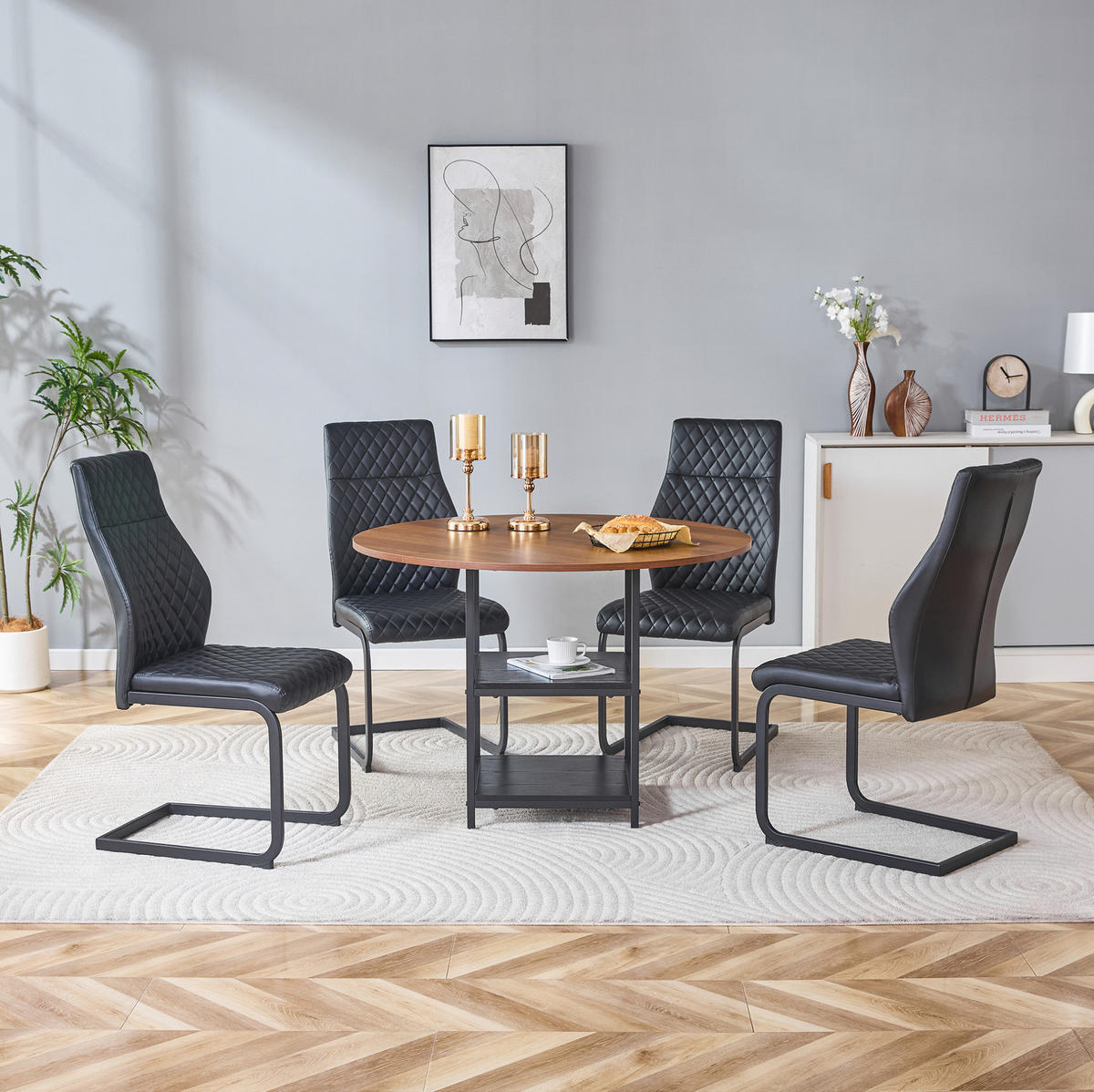 ESSTISCH-SET 5-tlg. 107 cm Schwarz/Nussbaum - Schwarz, Metall (107/75/107cm) - Meubliv
