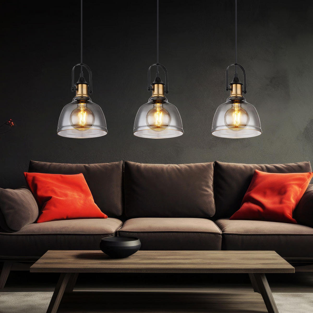 LED HÄNGELEUCHTE DOROTHEA Messing Grau - Grau, Glas (83.5/20/120cm) - Globo Lighting